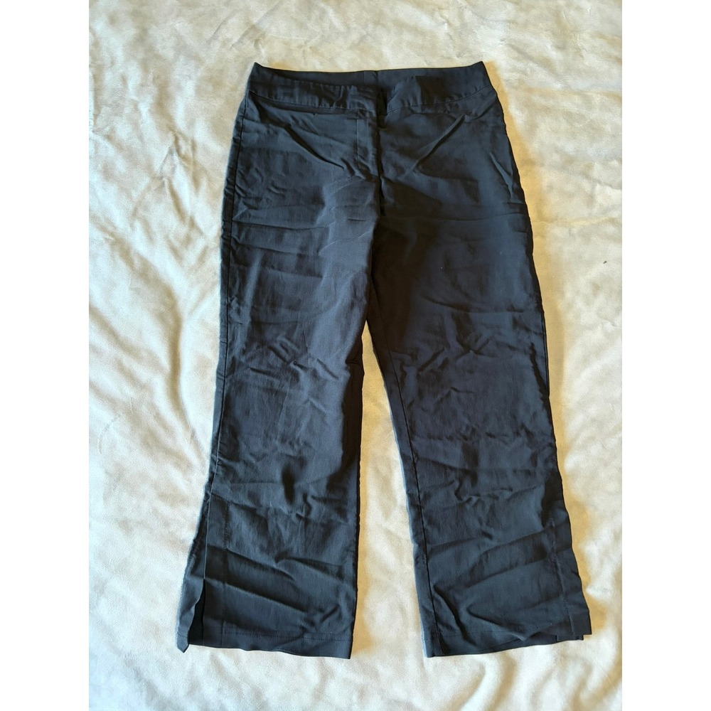 Tangents Black Cropped Pants Straight Leg Side Slit Trousers Womens 32 Waist